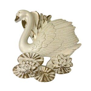 Miller Studio Chalkware Swan Cream Gold Wall Hanging 1987 Retro Vintage